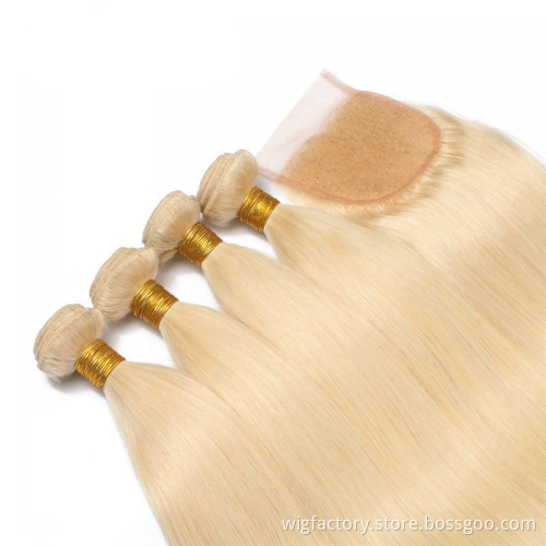 613 human hair bundles with closure, Free Brazilian cuticle aligned virgin hair, Honey blonde hair 40 inch bundles with frontal